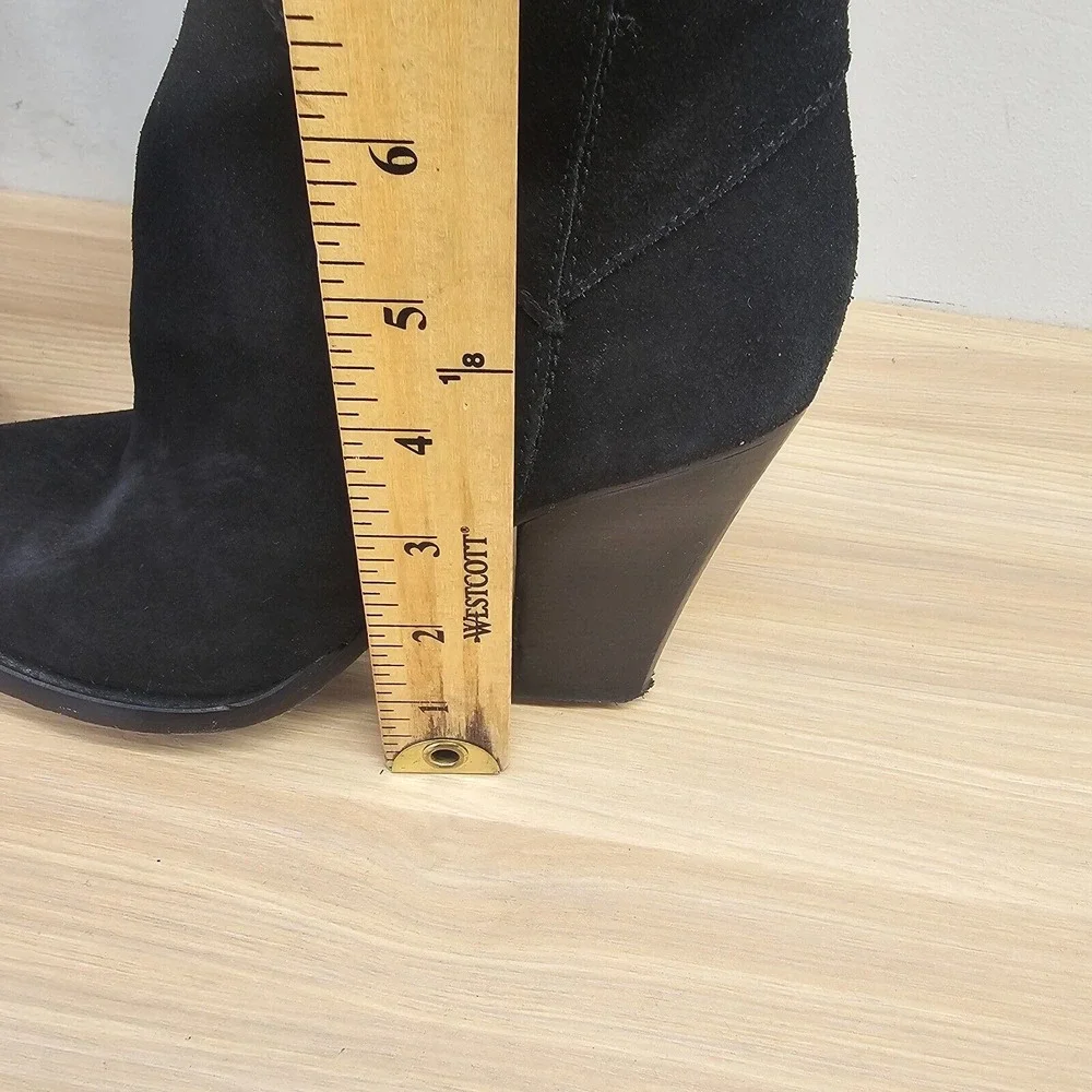 MAJE‎ Edgy Over The Knee Boots Womens 6.5 Black Suede Leather Rock Chic Giuliana